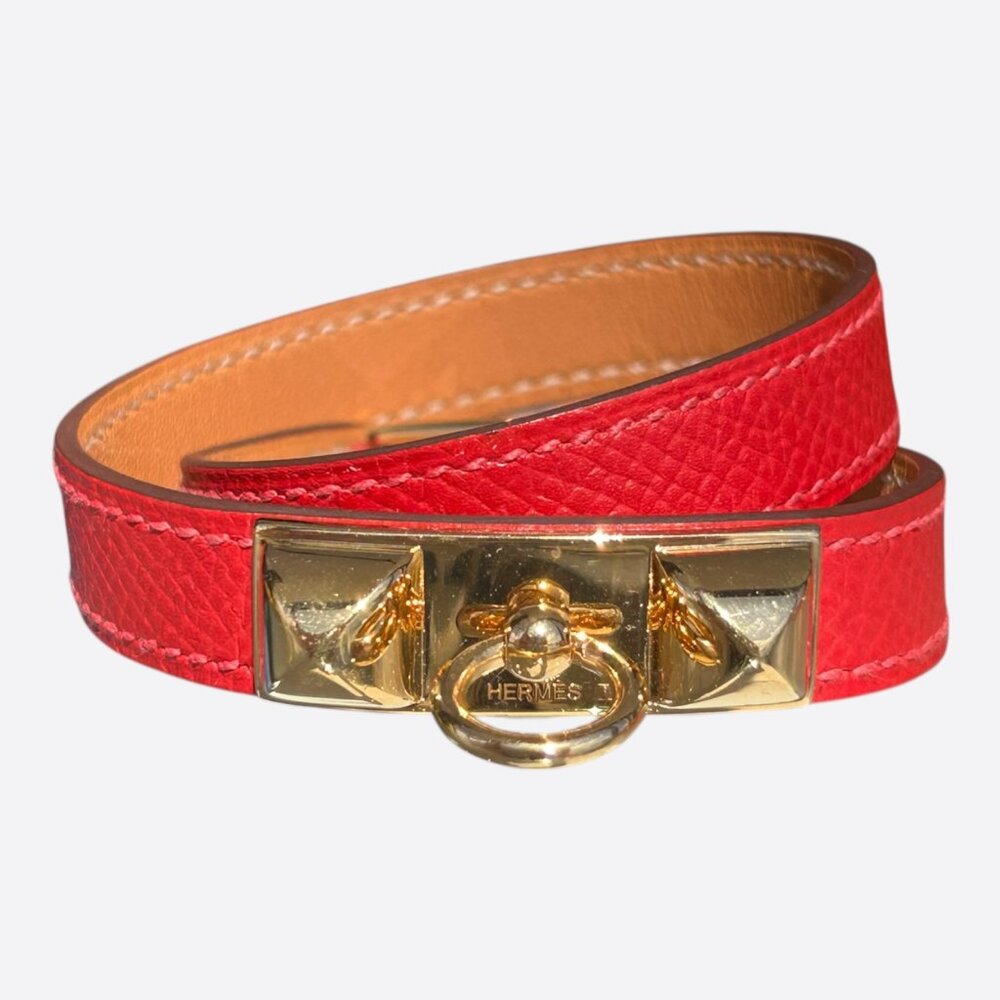 Hermes Pink Epsom & Gold Hardware Rivale Double Tour Bracelet